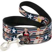 Dog Leash - Pin Up Girl Poses Star & Stripes Gray/Blue/White/Red