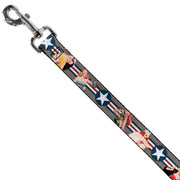 Dog Leash - Pin Up Girl Poses CLOSE-UP Star & Stripes Gray/Blue/White/Red