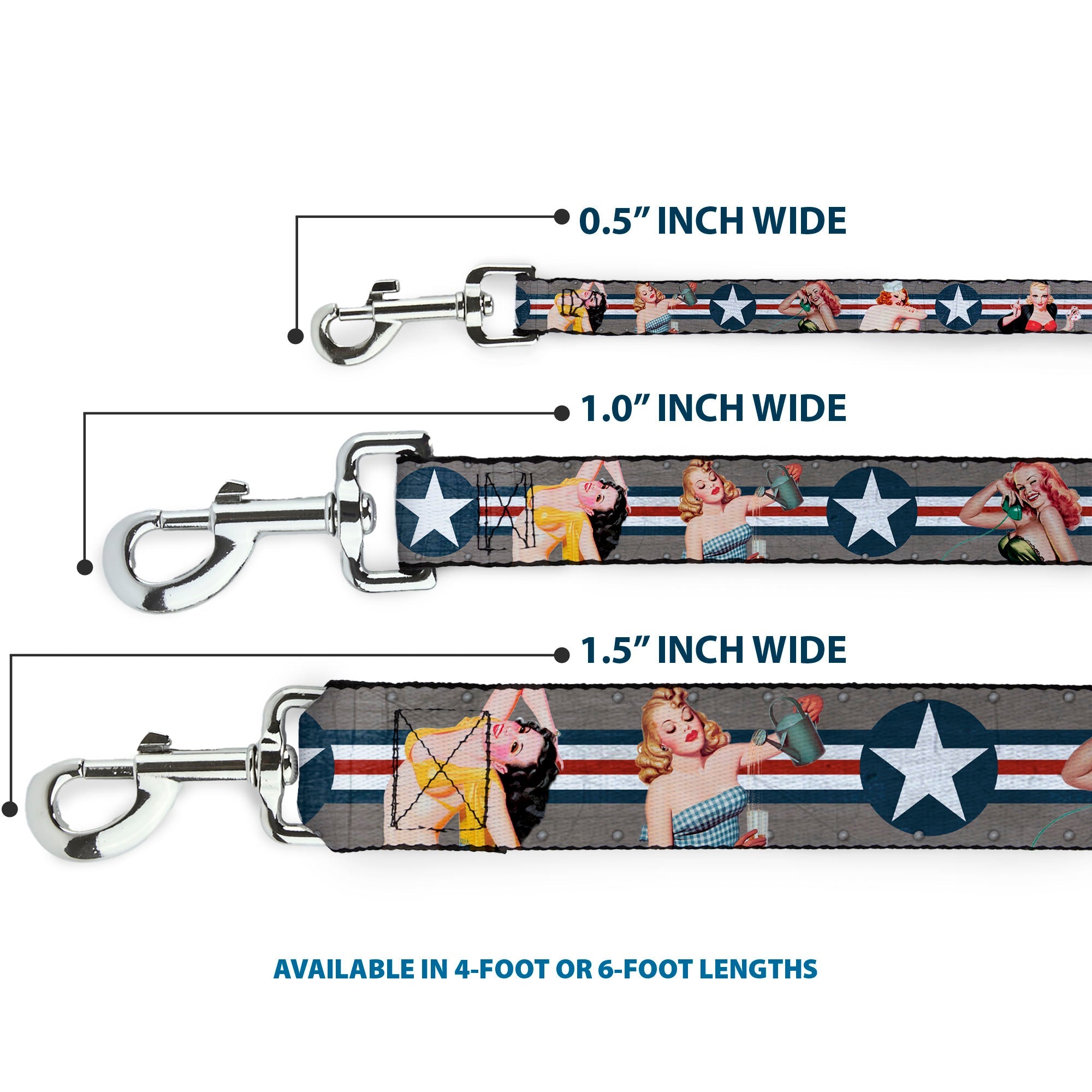Dog Leash - Pin Up Girl Poses CLOSE-UP Star & Stripes Gray/Blue/White/Red