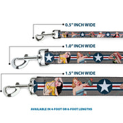 Dog Leash - Pin Up Girl Poses CLOSE-UP Star & Stripes Gray/Blue/White/Red