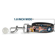 Dog Leash - Pin Up Girl Poses CLOSE-UP Star & Stripes Gray/Blue/White/Red