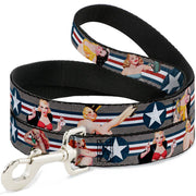 Dog Leash - Pin Up Girl Poses CLOSE-UP Star & Stripes Gray/Blue/White/Red