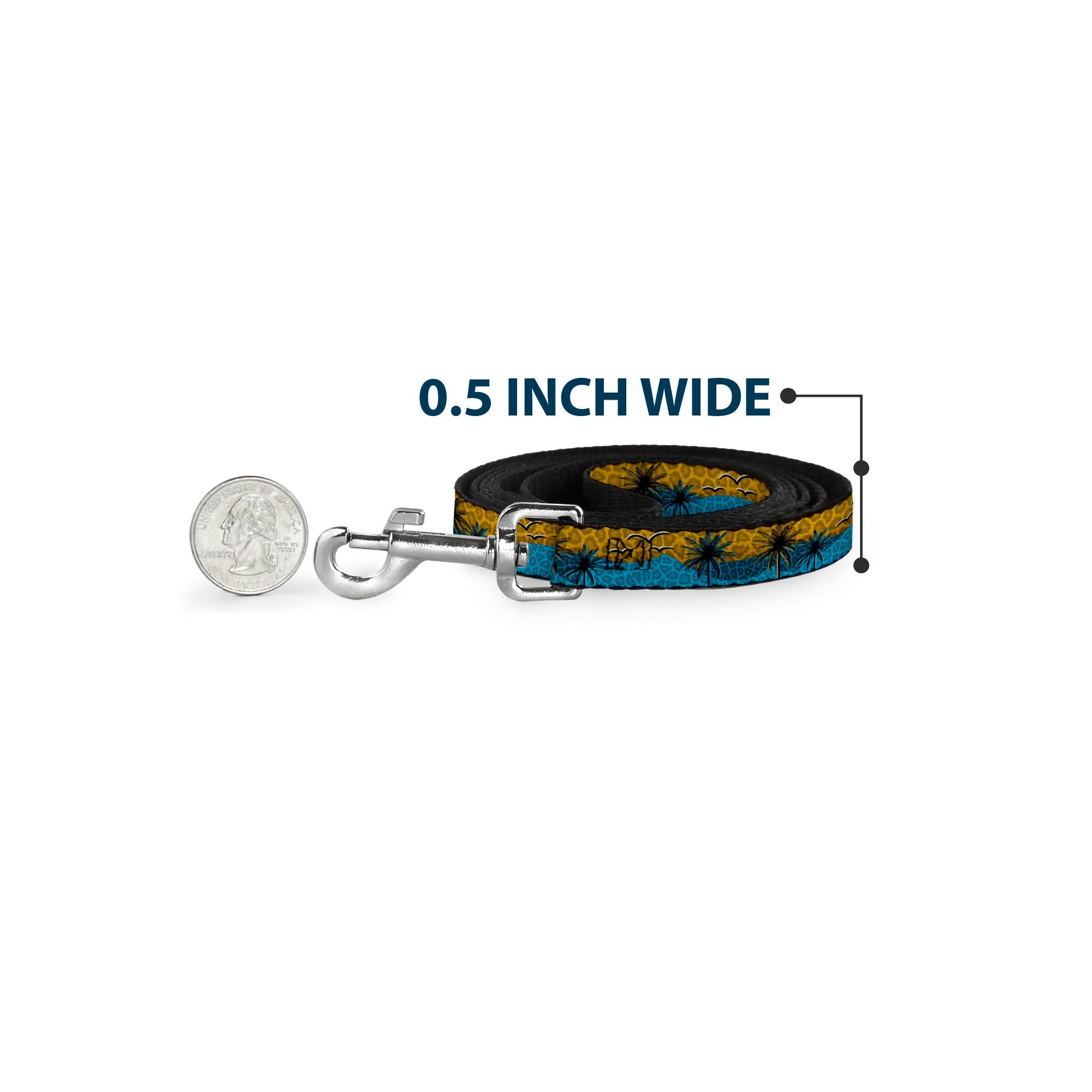 Dog Leash - Palm Trees & Gulls Leopard Brown/Blue