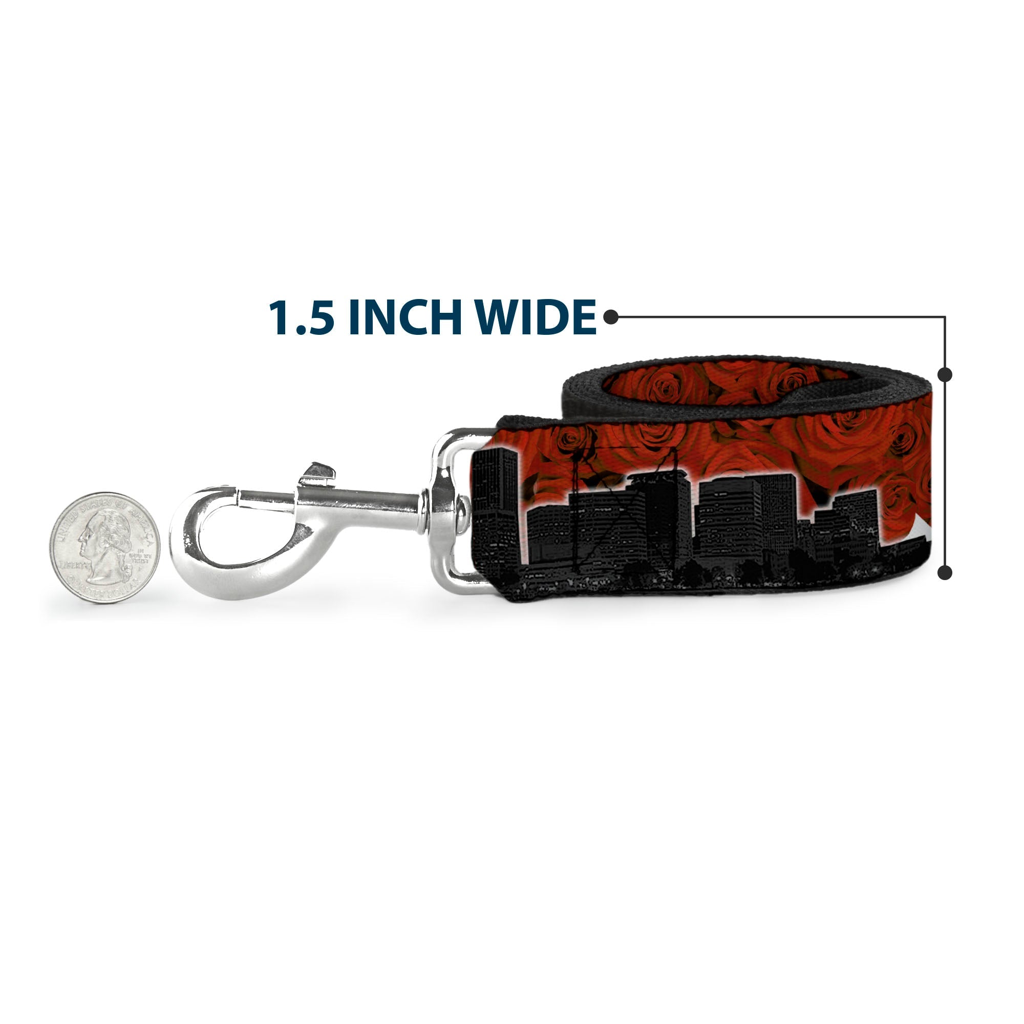 Dog Leash - Portland Vivid Skyline Red Roses/Black