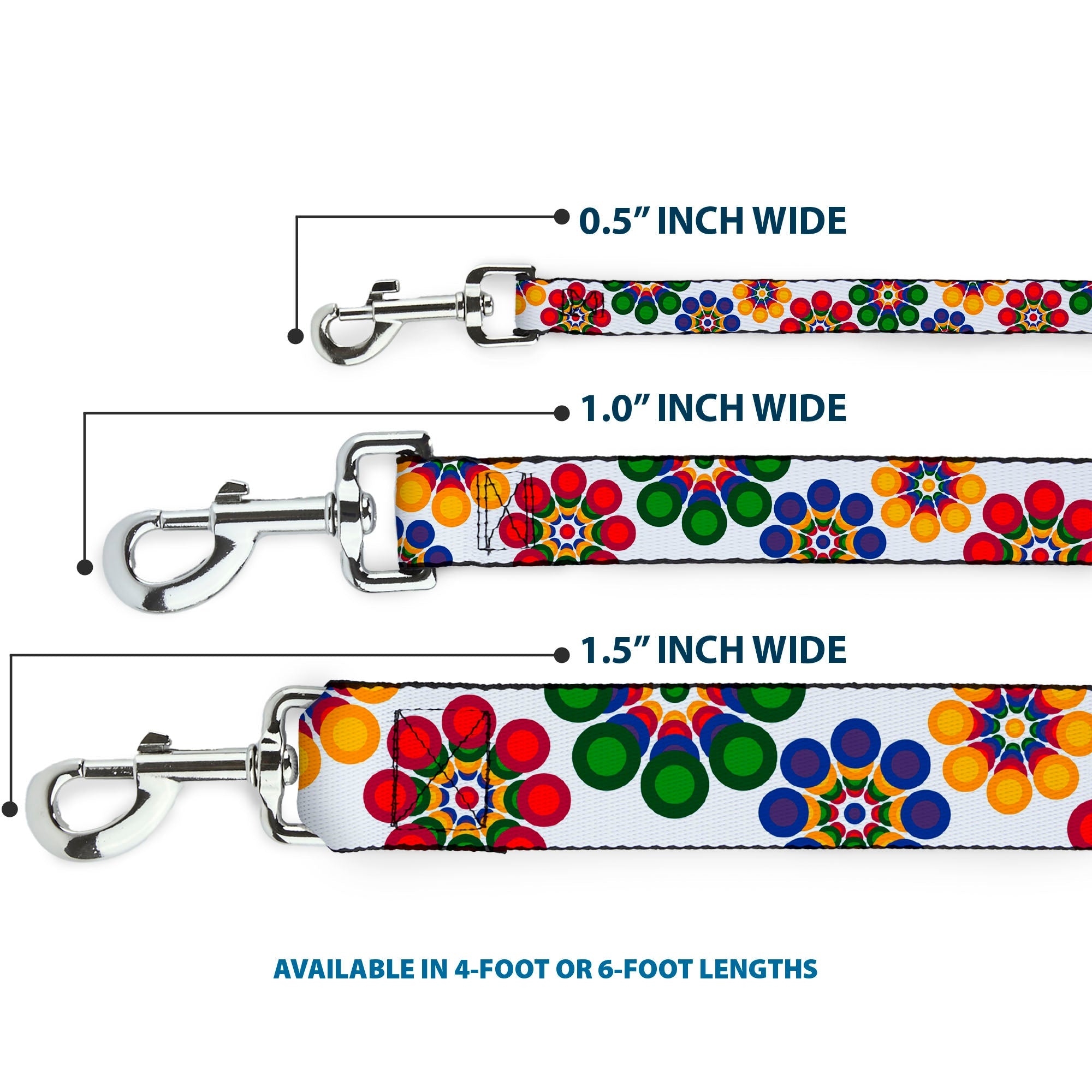 Dog Leash - Psychedelic Daisies CLOSE-UP White/Multi Color