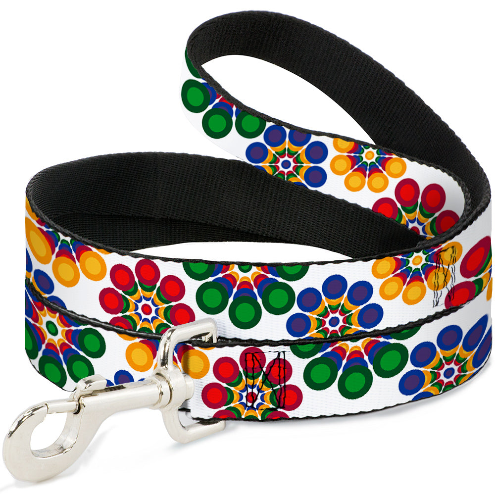 Dog Leash - Psychedelic Daisies CLOSE-UP White/Multi Color