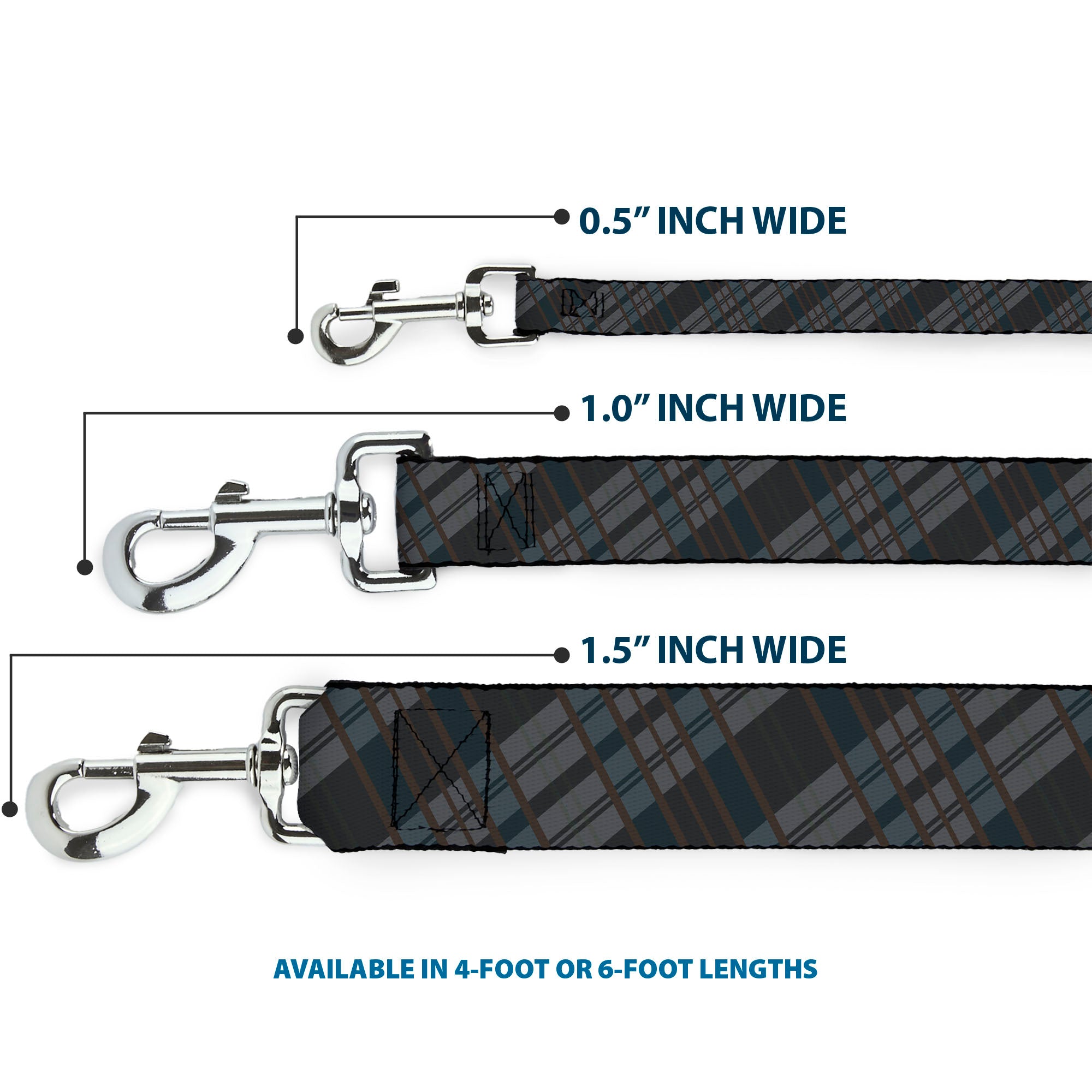 Dog Leash - Plaid Gray/Black/Brown