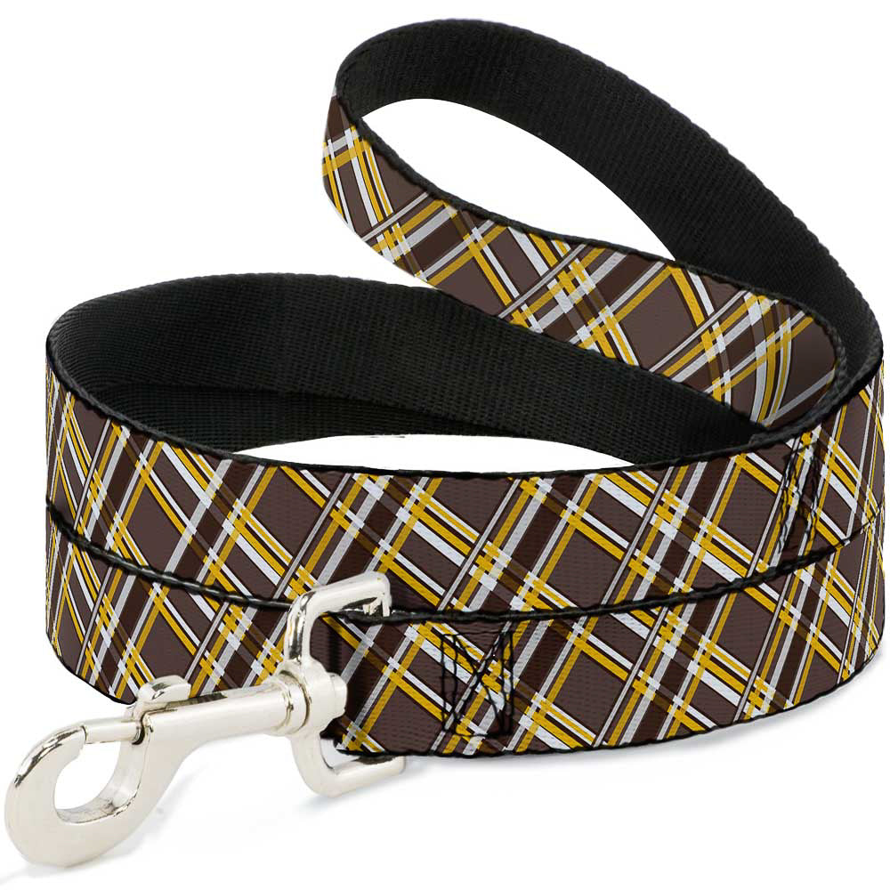 Dog Leash - Plaid X Brown/White/Gold