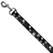 Buckle-Down Dog Leash - Pot Leaves/Smoke Black/Gray/White