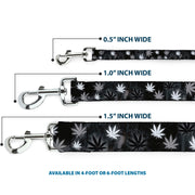Buckle-Down Dog Leash - Pot Leaves/Smoke Black/Gray/White