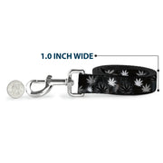 Buckle-Down Dog Leash - Pot Leaves/Smoke Black/Gray/White
