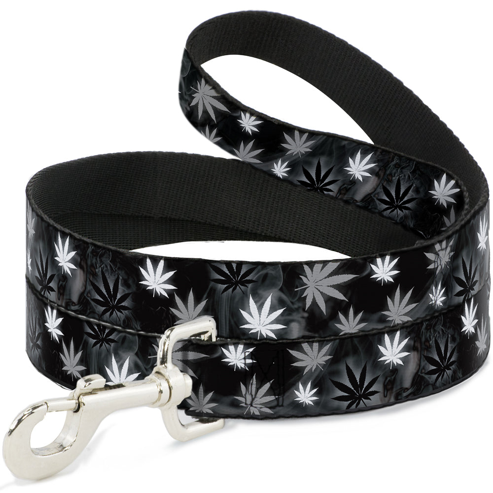 Buckle-Down Dog Leash - Pot Leaves/Smoke Black/Gray/White
