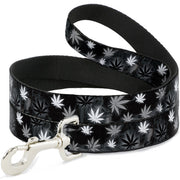Buckle-Down Dog Leash - Pot Leaves/Smoke Black/Gray/White