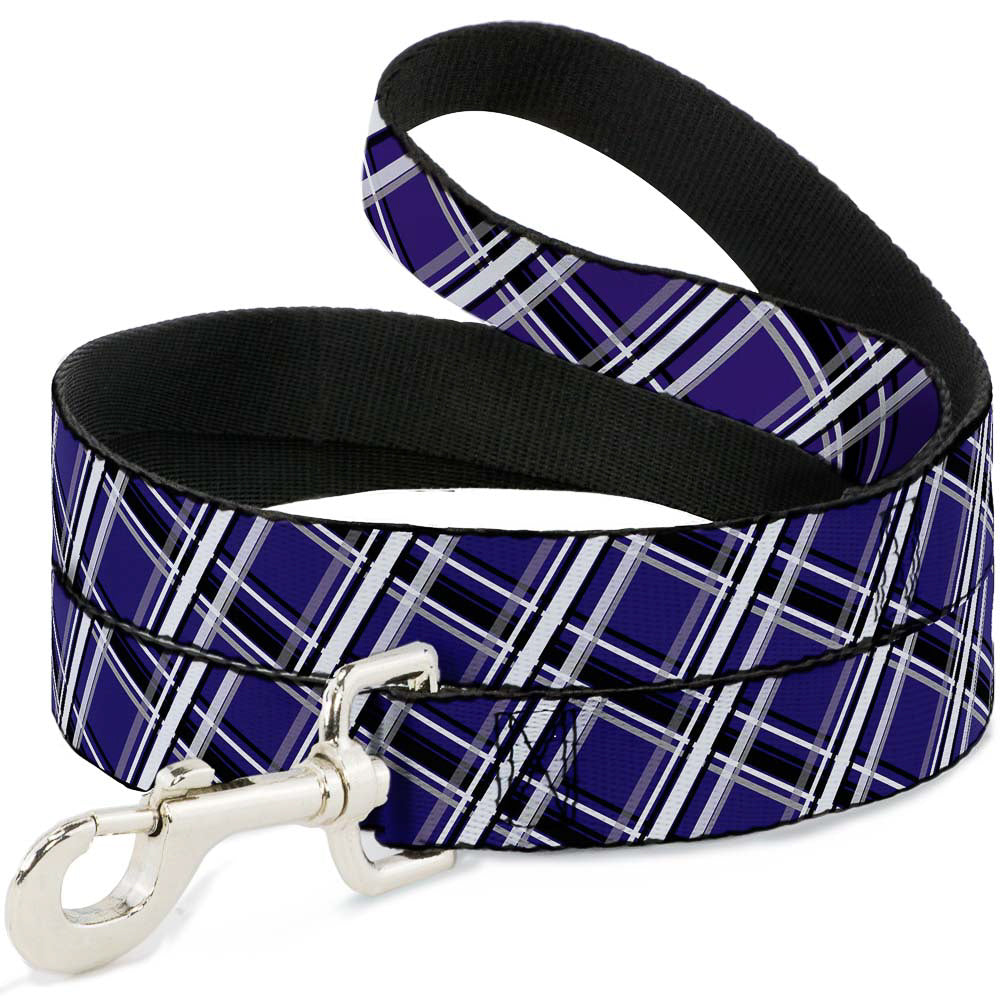 Dog Leash - Plaid X2 Purple/Gray/White/Black
