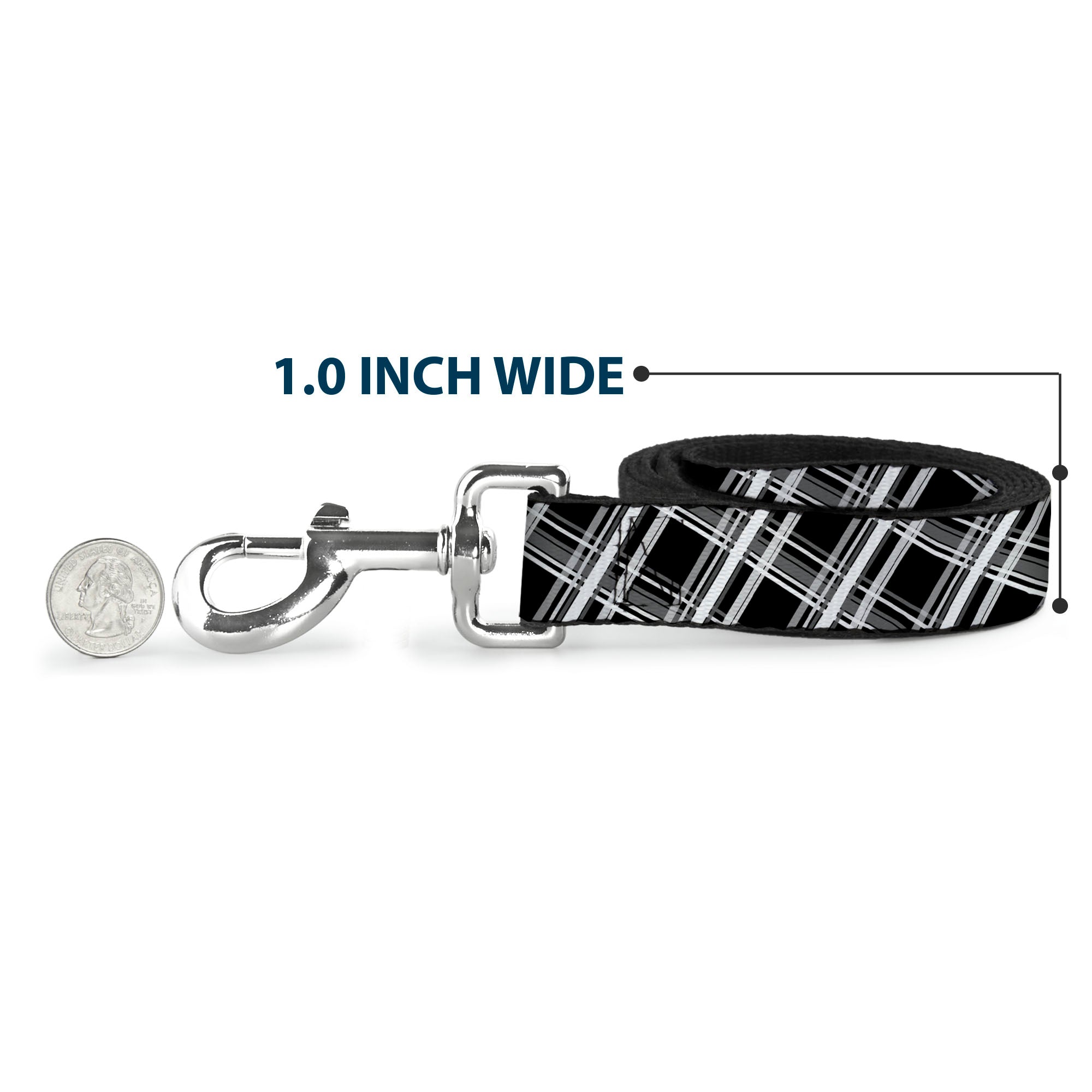 Dog Leash - Plaid X2 Black/Grays/White