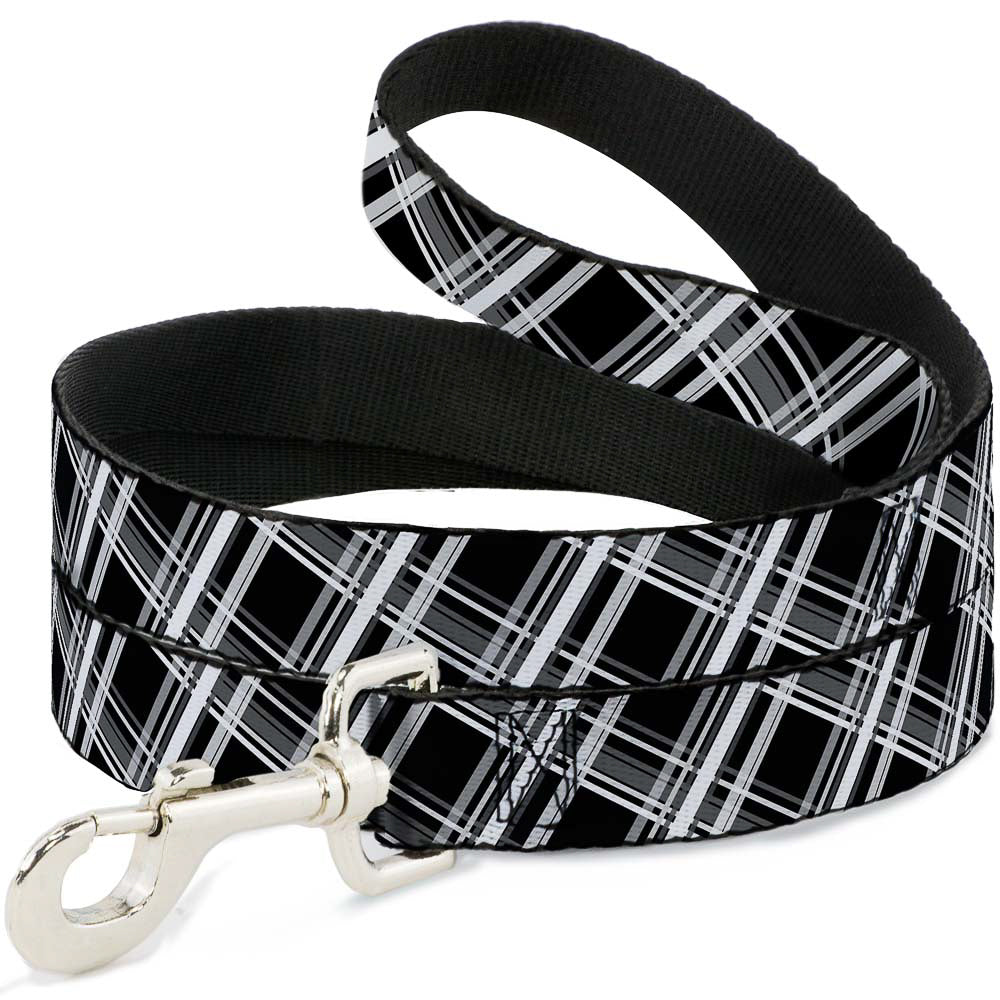 Dog Leash - Plaid X2 Black/Grays/White