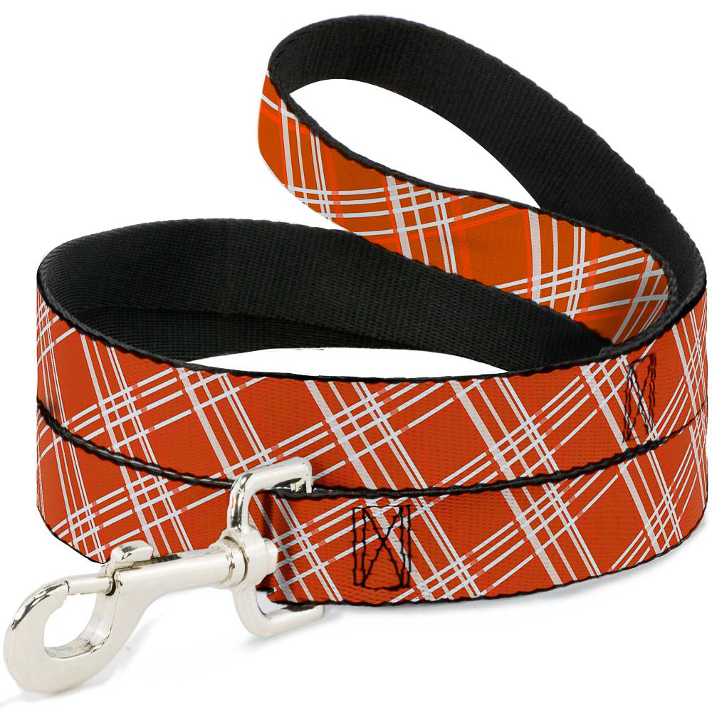 Dog Leash - Plaid X4 Oranges/White