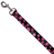 Buckle-Down Dog Leash - Pot Leaves/Smoke Black/Pink/White