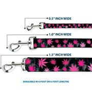 Buckle-Down Dog Leash - Pot Leaves/Smoke Black/Pink/White