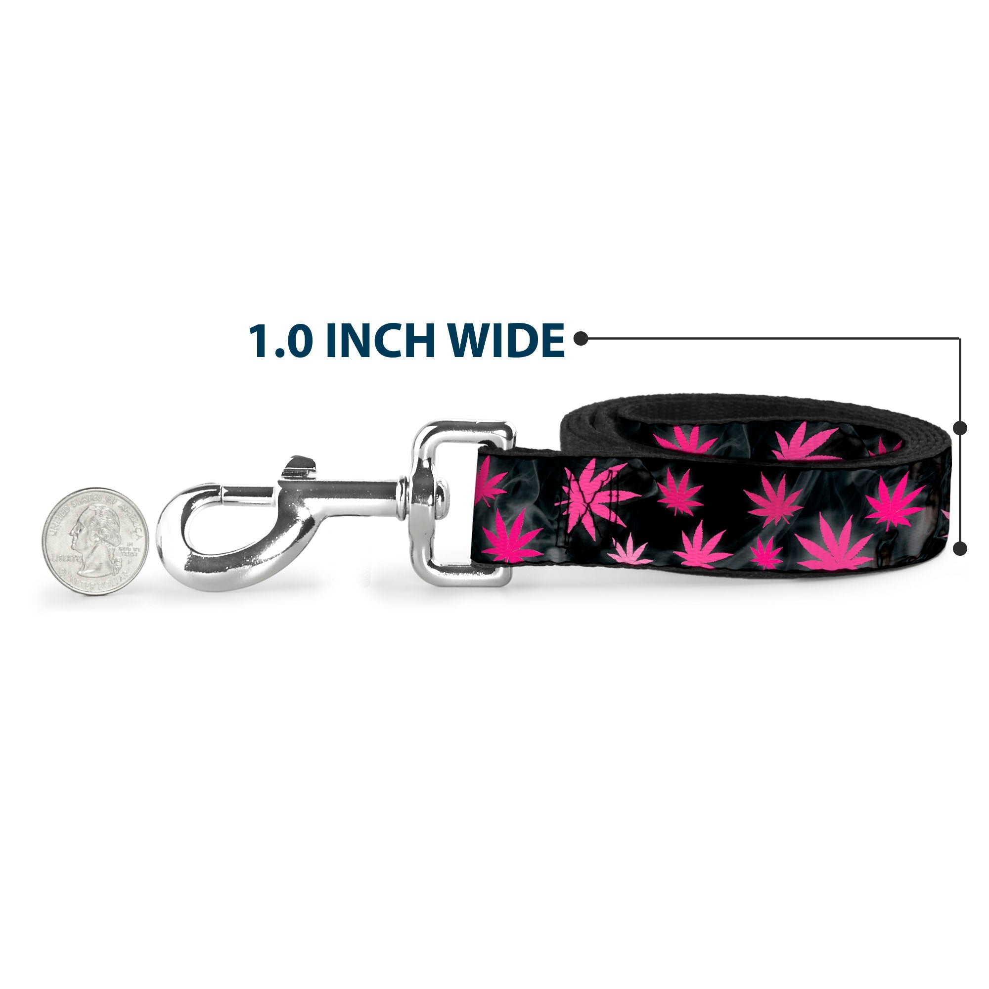 Buckle-Down Dog Leash - Pot Leaves/Smoke Black/Pink/White