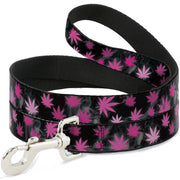 Buckle-Down Dog Leash - Pot Leaves/Smoke Black/Pink/White