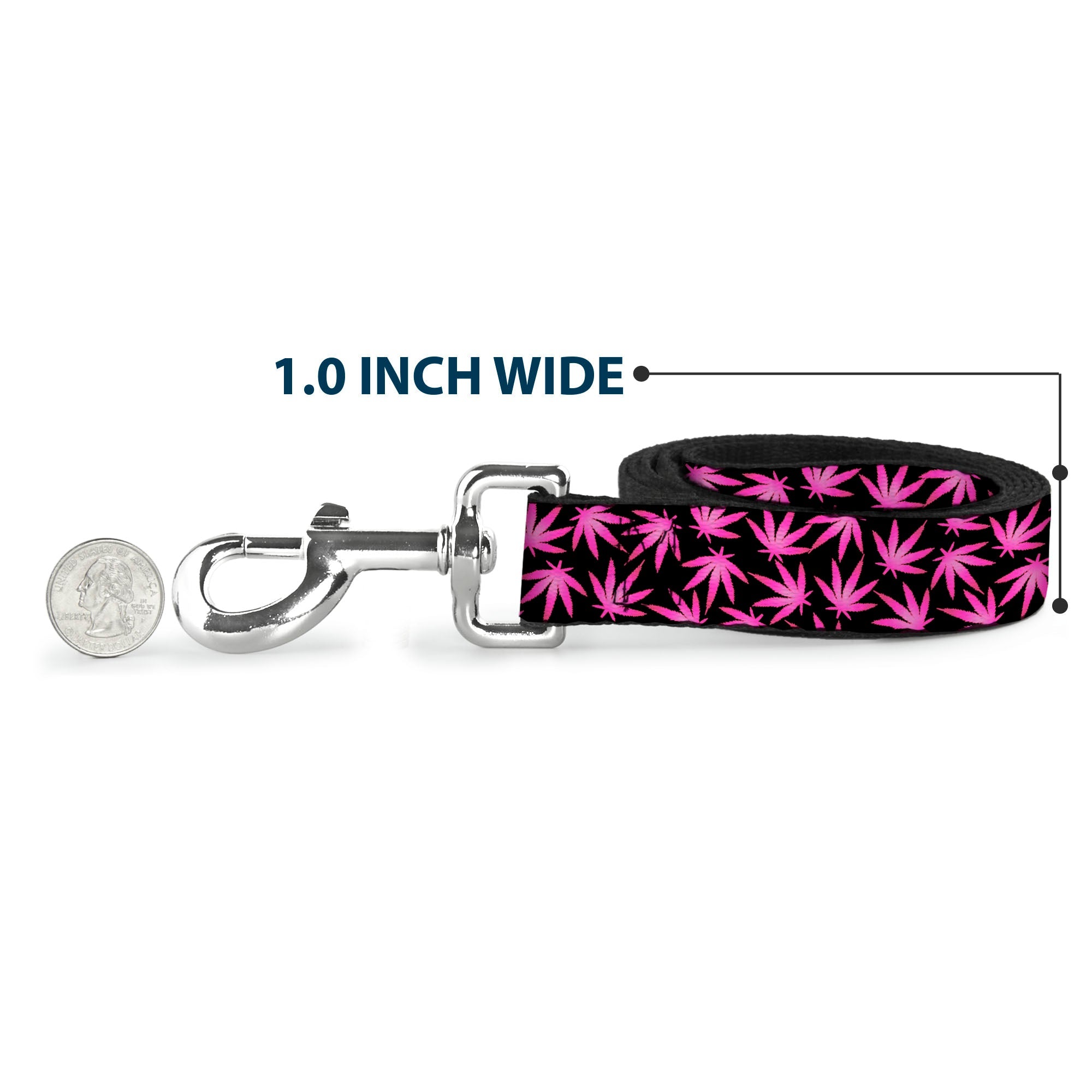 Buckle-Down Dog Leash - Pot Leaves Scattered Black/Pink