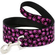 Buckle-Down Dog Leash - Pot Leaves Scattered Black/Pink