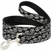 Dog Leash - Panda Bear Sugar Skull Scattered Black/White