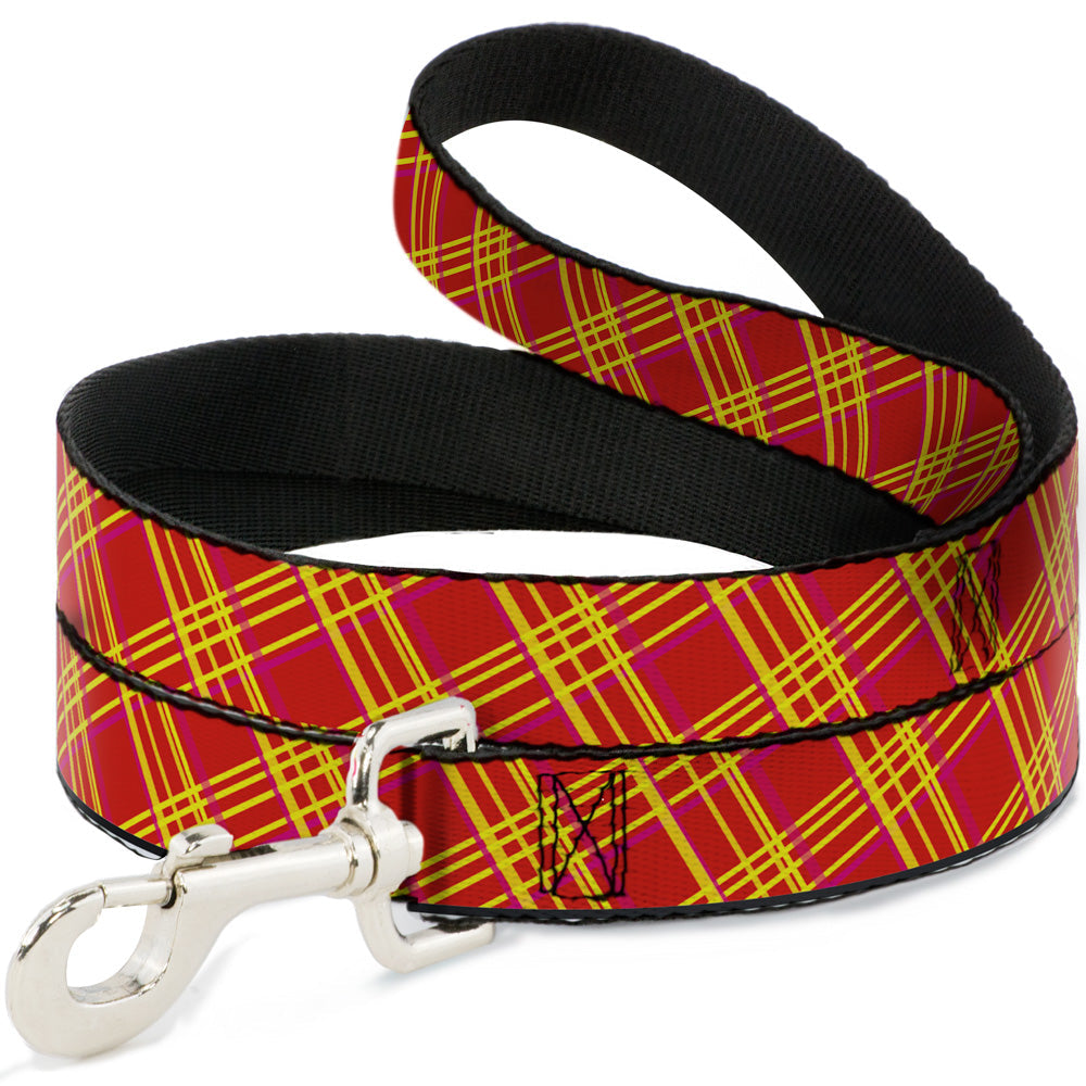 Dog Leash - Plaid X4 Fluorescent Oranges/Pinks/Yellow
