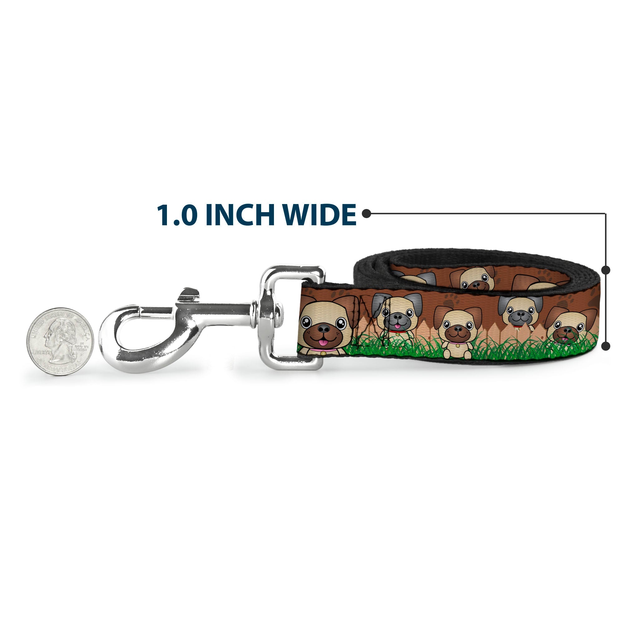 Dog Leash - Pug Puppies/Paw Prints Browns/Greens