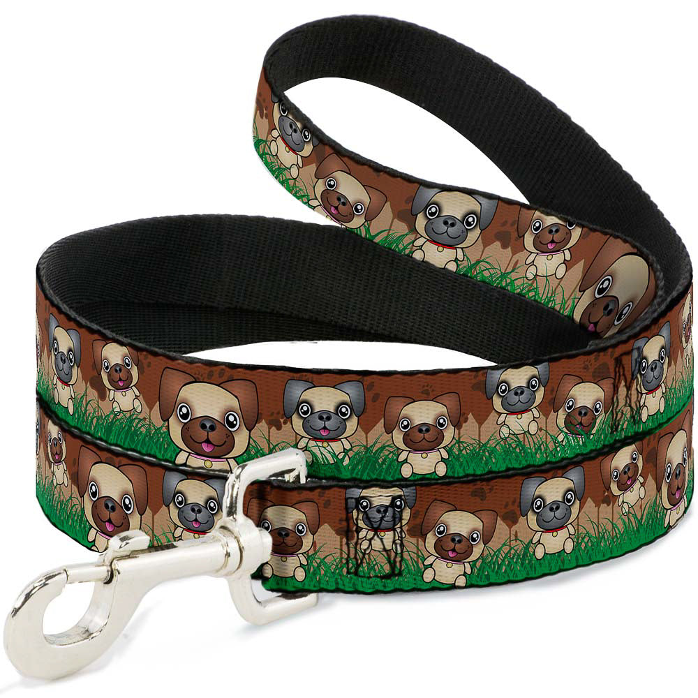 Dog Leash - Pug Puppies/Paw Prints Browns/Greens