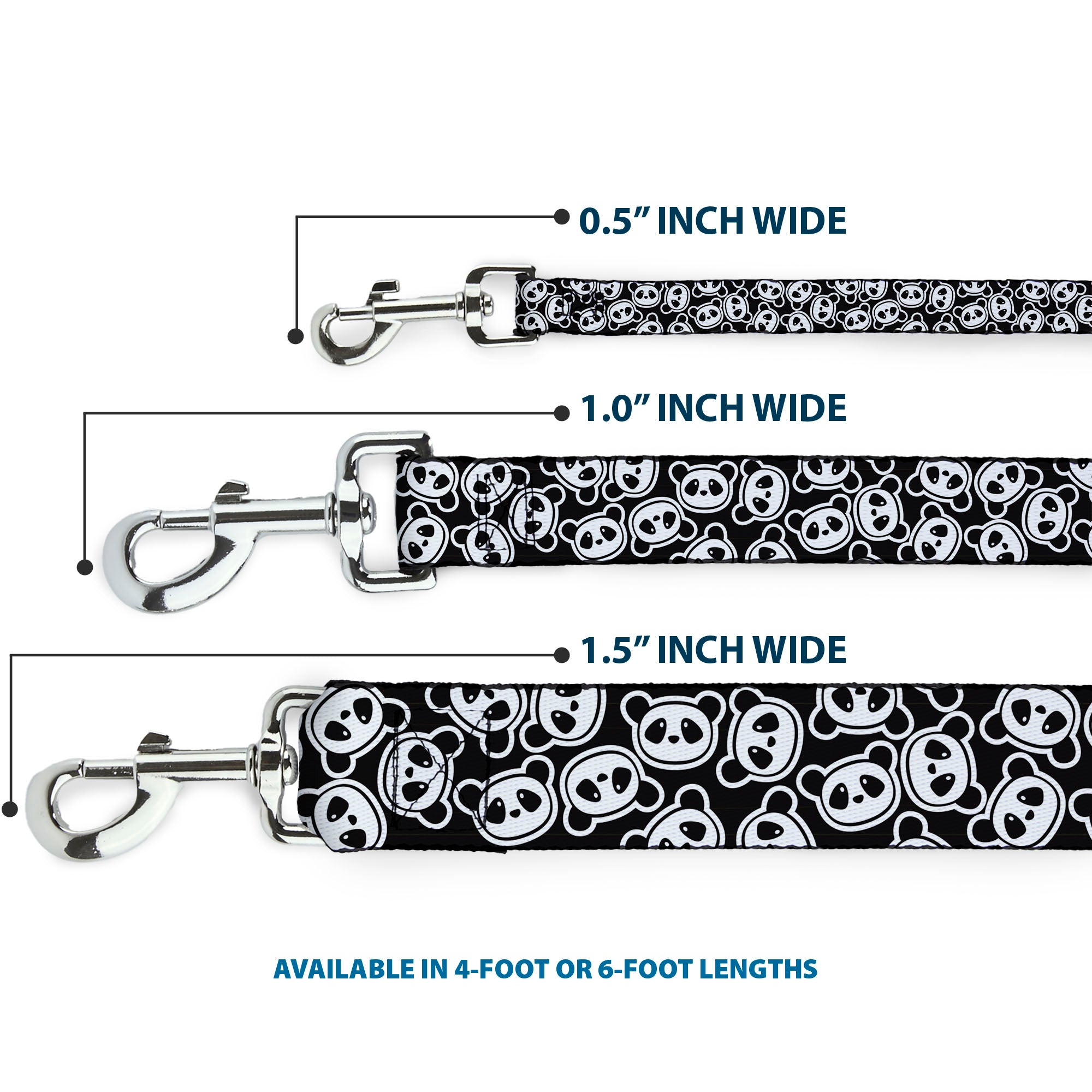 Dog Leash - Scattered Panda Bear Cartoon2 Black/White