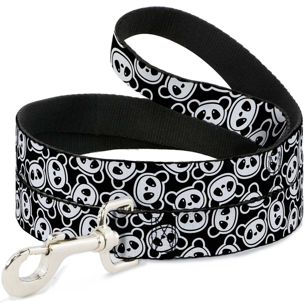 Dog Leash - Scattered Panda Bear Cartoon2 Black/White