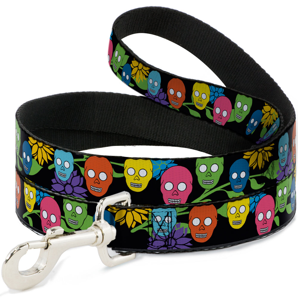 Dog Leash - Skulls & Flowers Black/Multi Color
