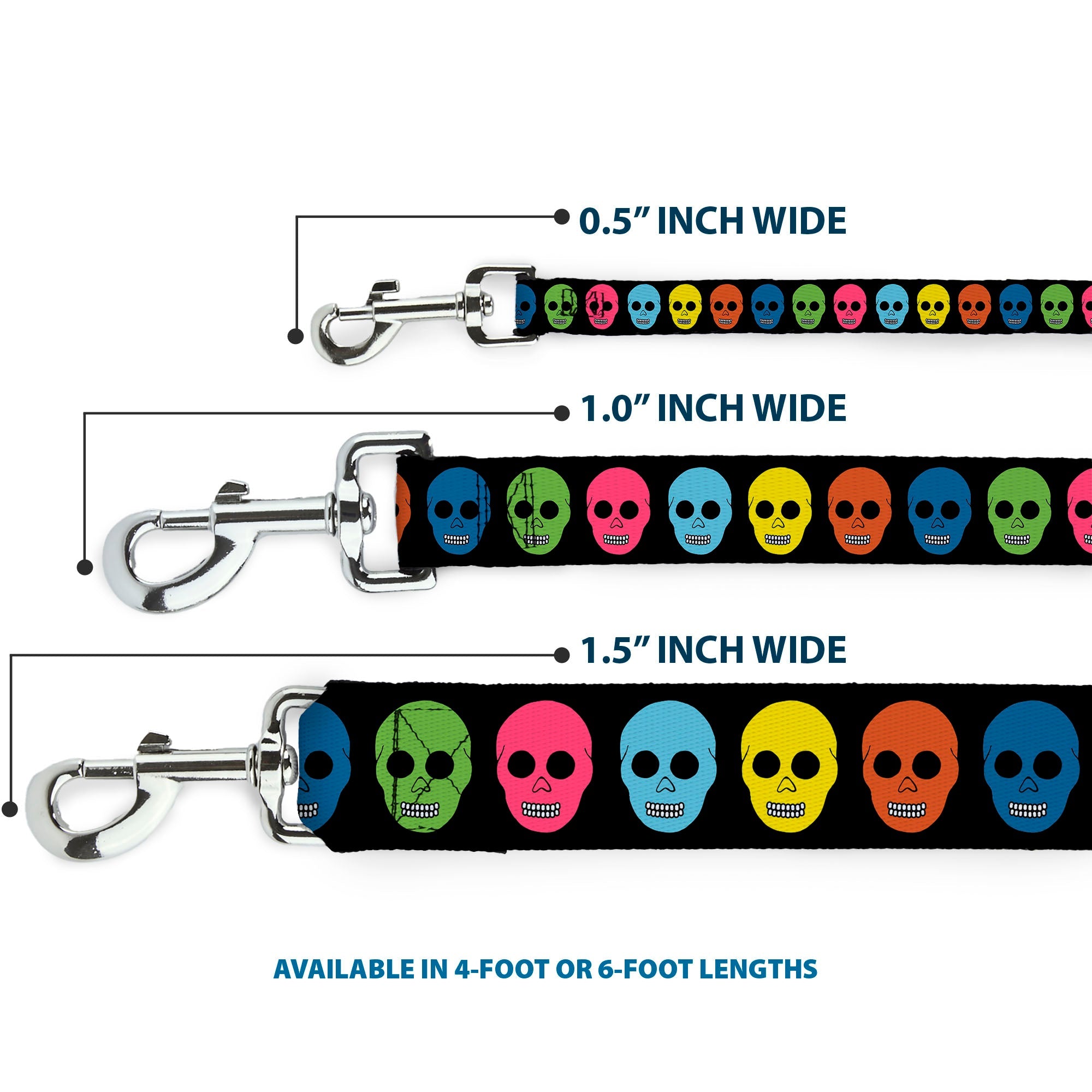 Dog Leash - Skulls Black/Multi Color