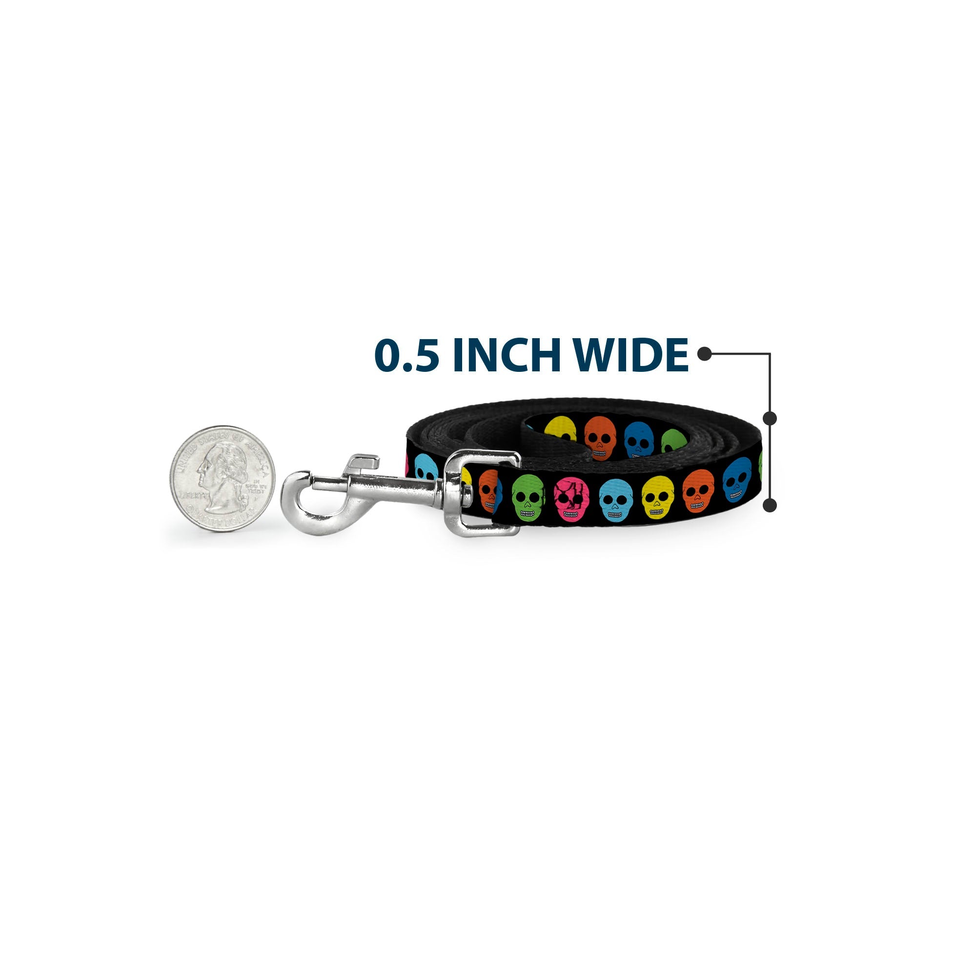 Dog Leash - Skulls Black/Multi Color