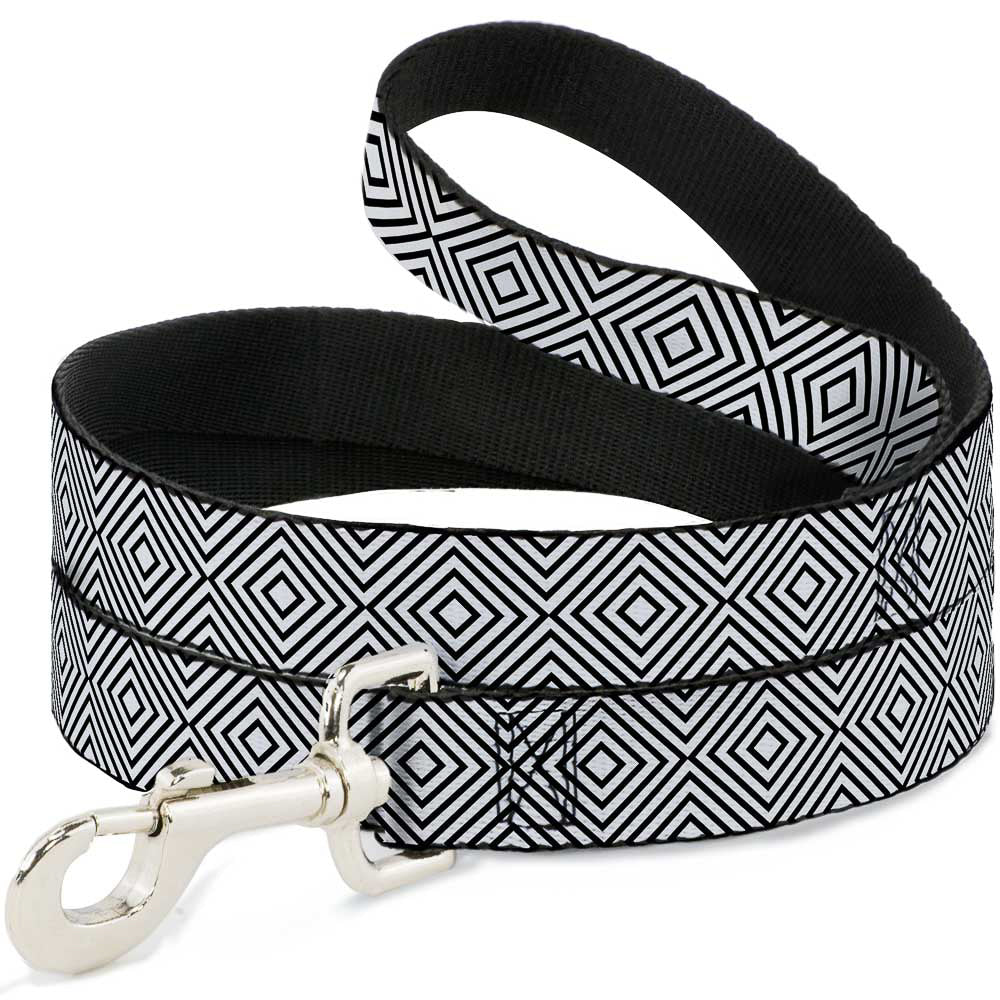 Dog Leash - Square Lines White/Black