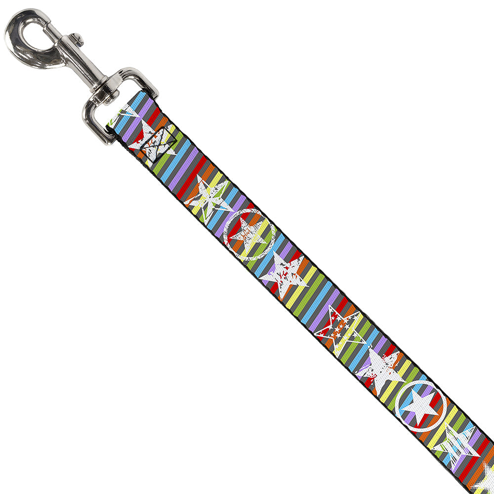 Dog Leash - Stars w/Lines Gray/Multi Color/White