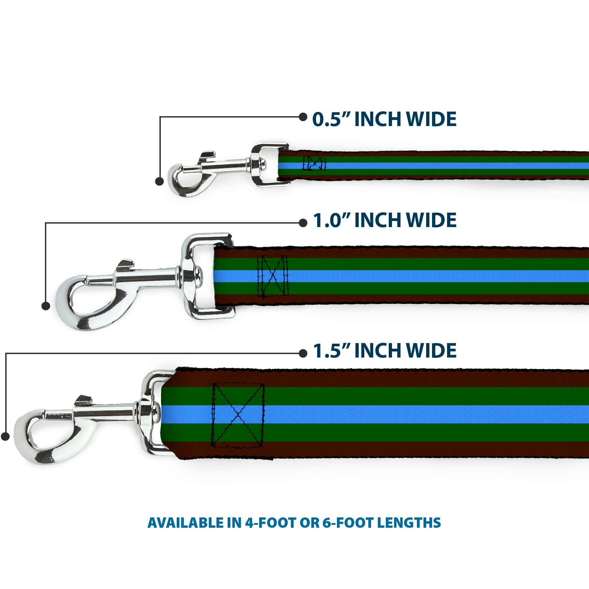 Dog Leash - Stripes Brown/Green/Baby Blue