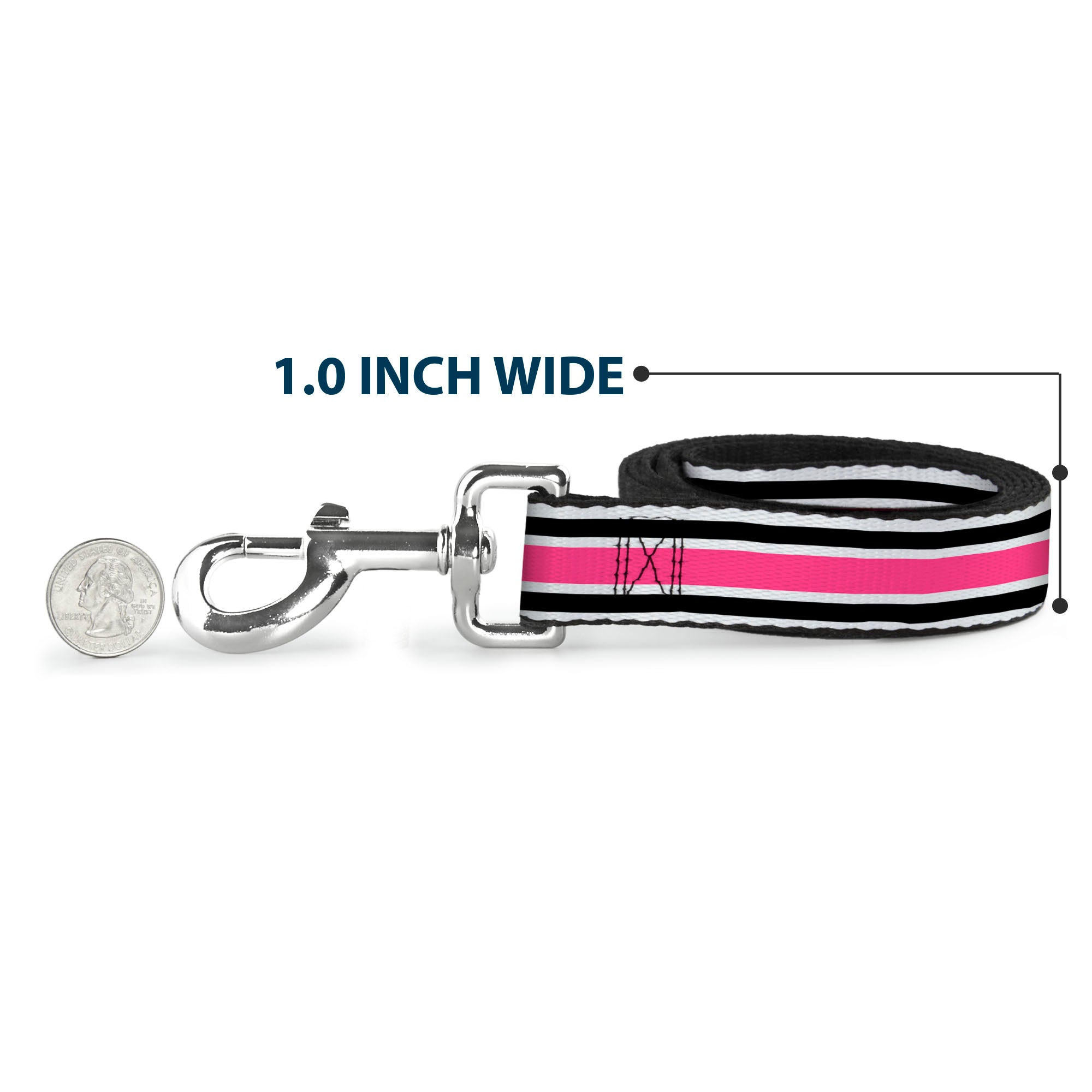 Dog Leash - Stripes White/Black/White/Pink