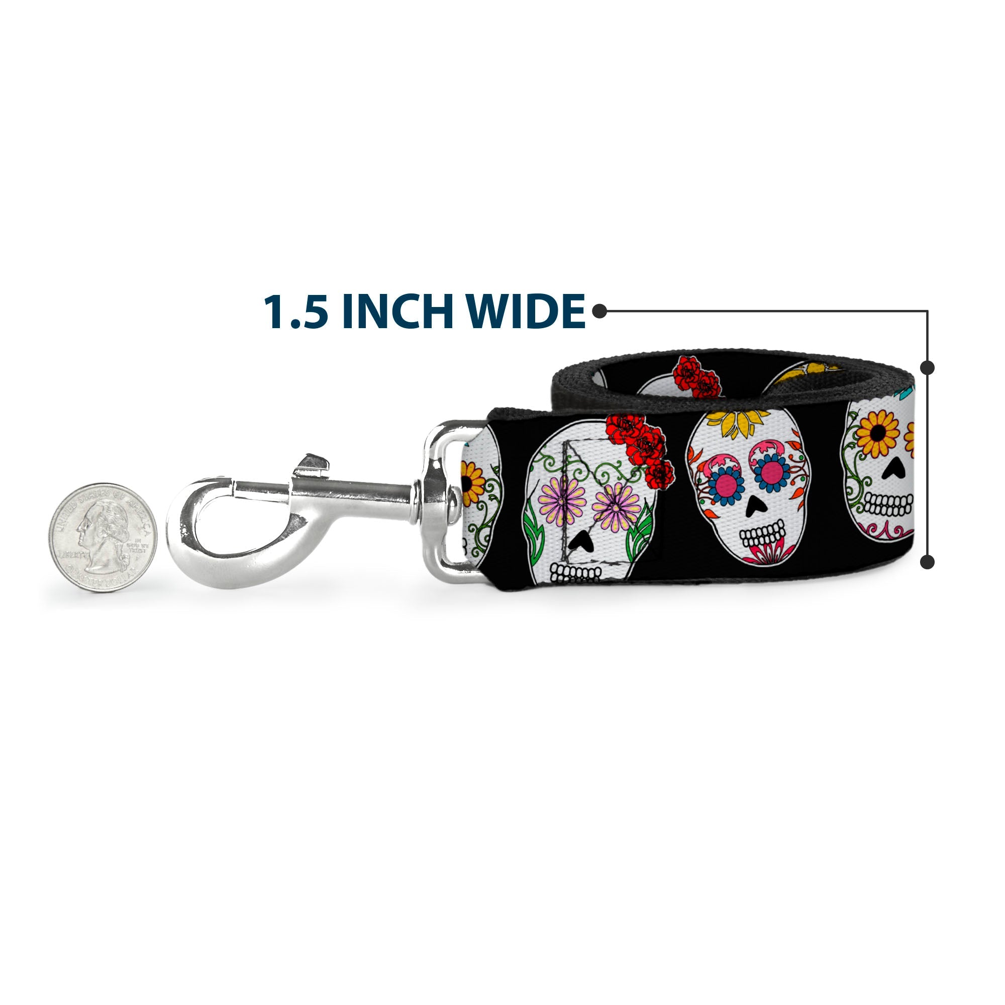 Dog Leash - Sugar Skull Outline Black/Multi Color