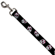 Dog Leash - Sugar Skulls Scattered Black/White/Fuchsia
