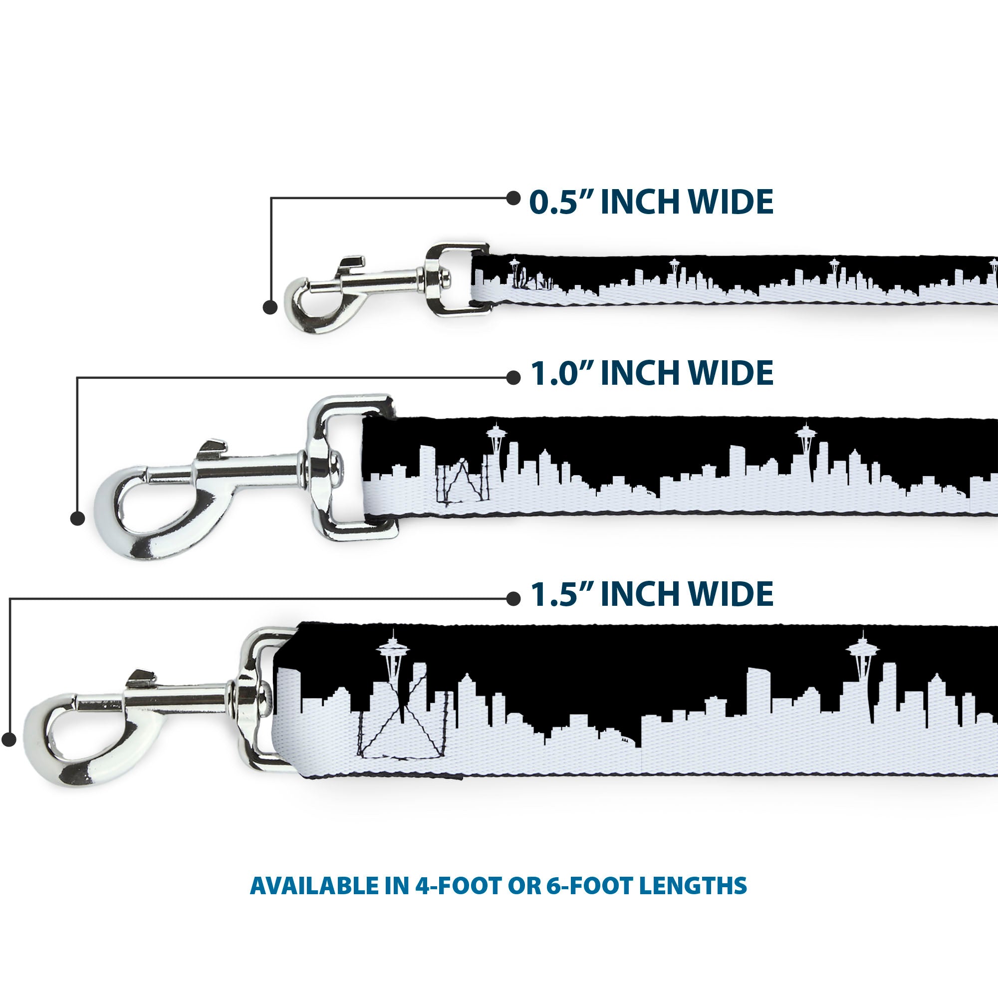Dog Leash - Seattle Solid Skyline Black/White