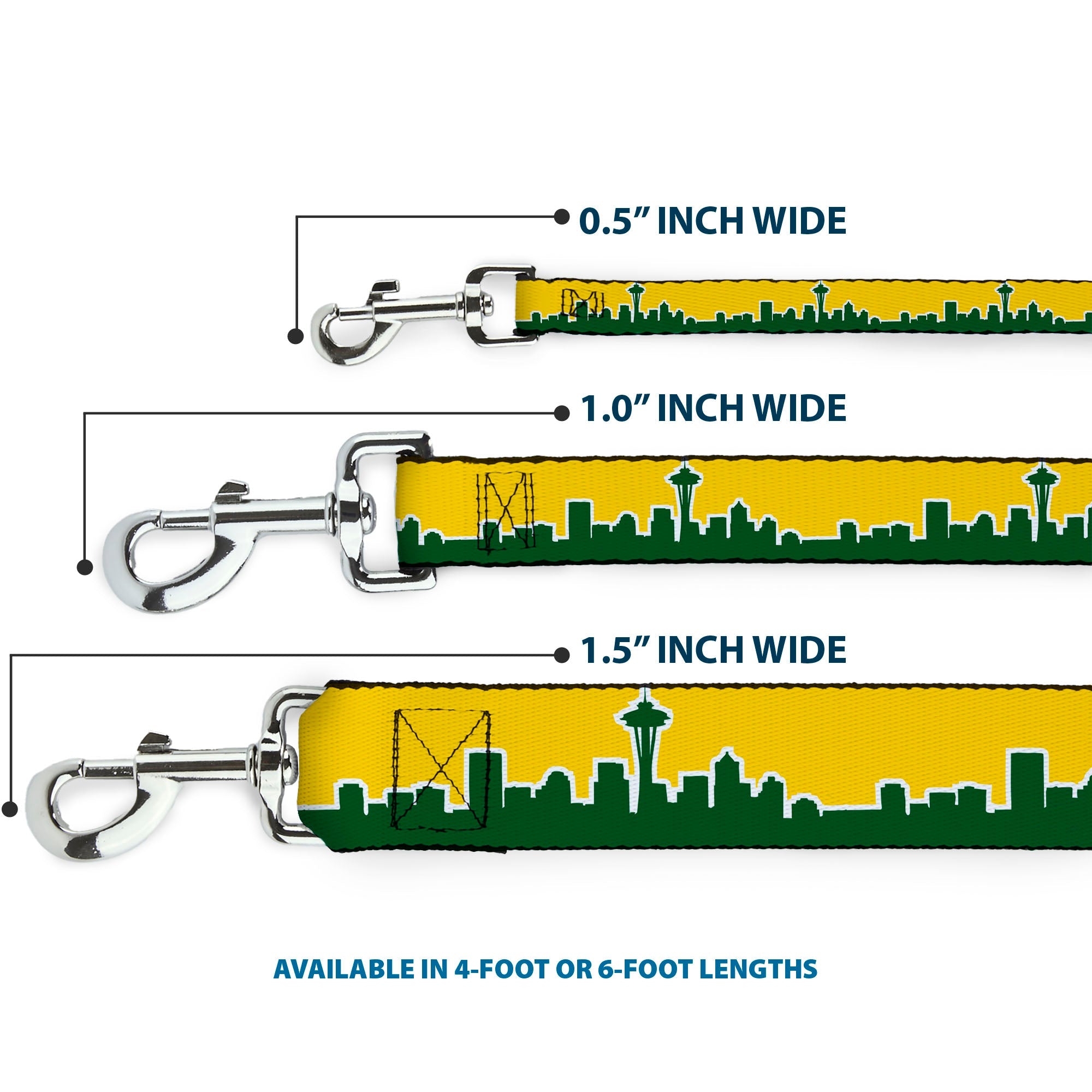 Dog Leash - Seattle Skyline Yellow/Emerald Green