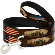 Dog Leash - Surfboard Cali Scenes/US Flag Brown
