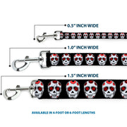 Dog Leash - Sugar Skulls Black/White/Red