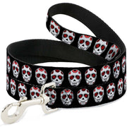 Dog Leash - Sugar Skulls Black/White/Red