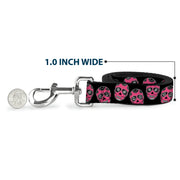 Dog Leash - Sugar Skulls Black/White/Fuchsia