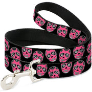 Dog Leash - Sugar Skulls Black/White/Fuchsia