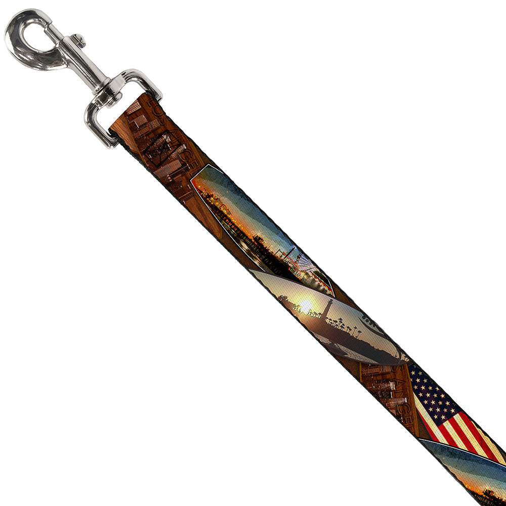 Dog Leash - Surfboard Cali Scenes/US Flag Stacked Brown